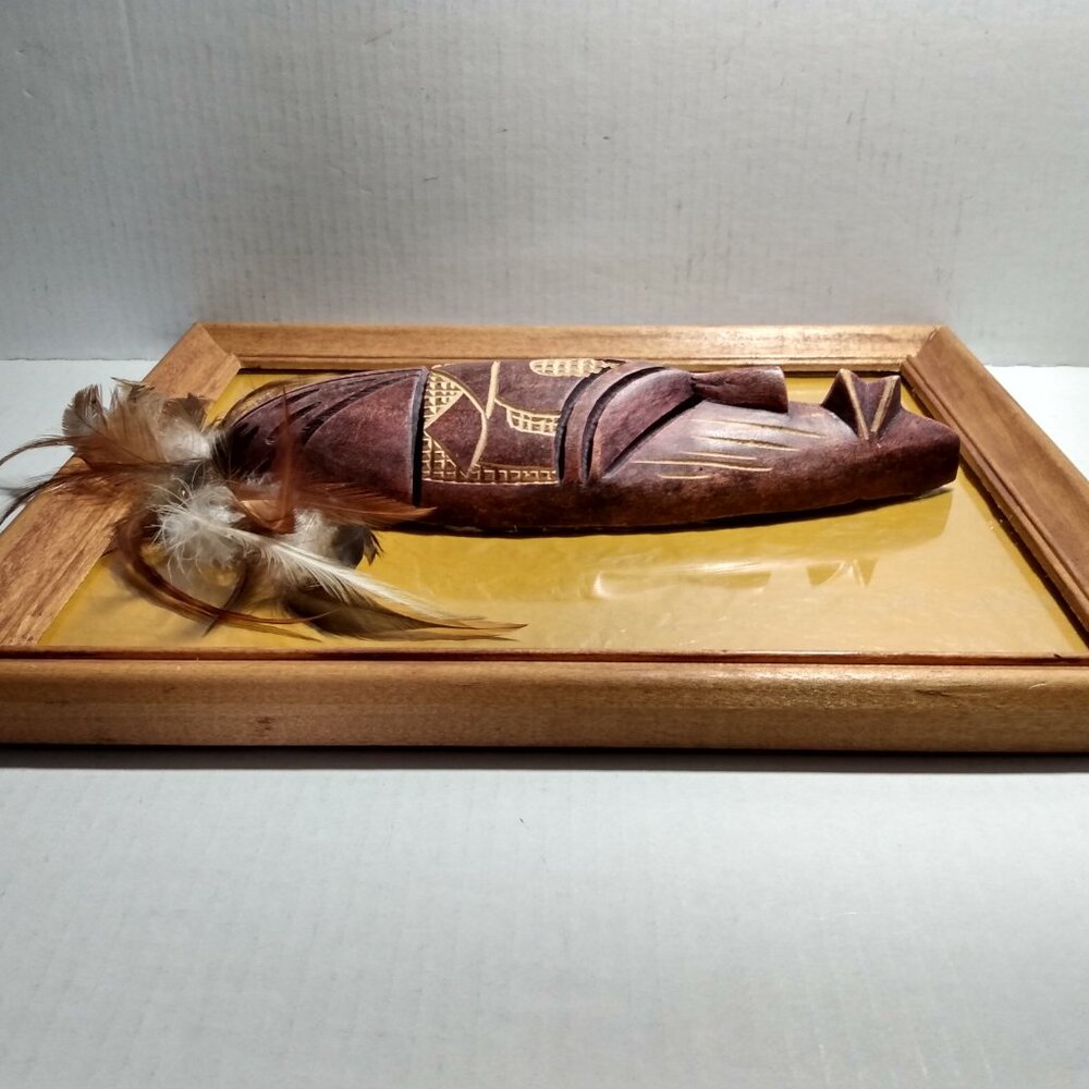 Very Unique African Tribal Mask With Feathers Framed World Art ~ Swahili - Picture 6 of 10